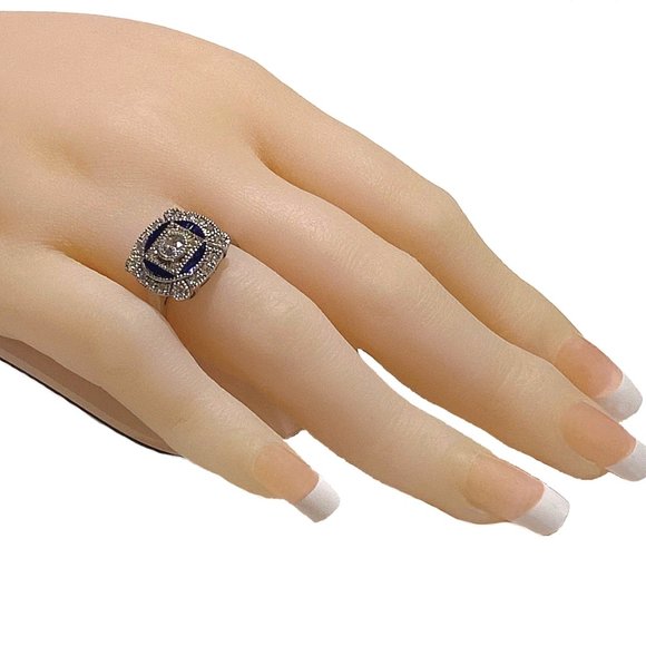 Sapphire Blue Spinel & Synthetic Diamond Estate Inspired Ring - Size 6, 7 or 8 - Picture 6 of 10